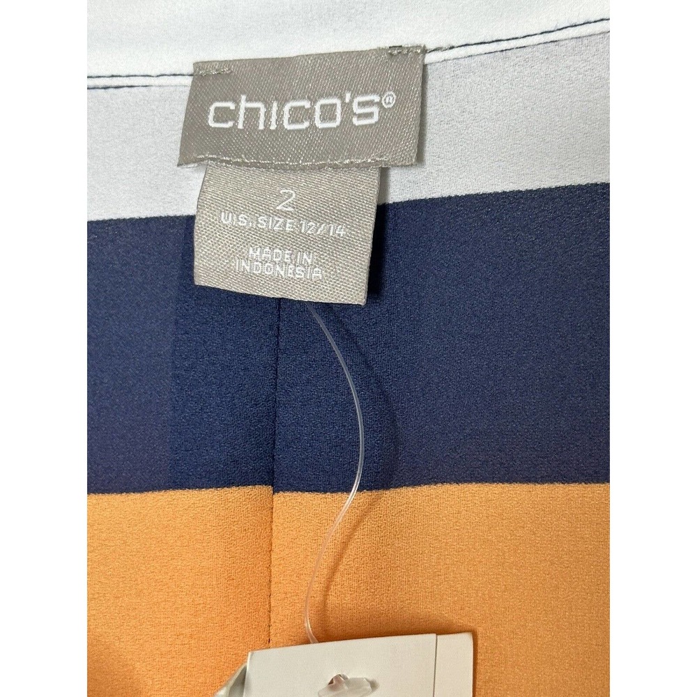 NWT Chicos Womens Striped Miri Colored Blouse 2(12/14) Button‎ Front Semi Sheer - Picture 10 of 11